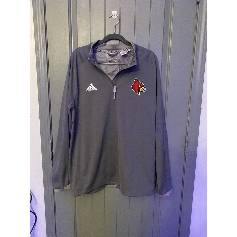 Adidas Baseball Louisville Cardinals Gray 1/4 Zip Pullover NCAA Jacket Men’s L